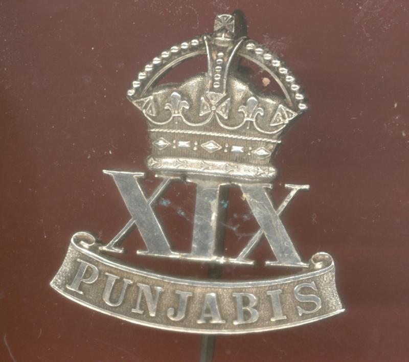Indian Army. 19th Punjabis  Officer's HM silver cap badge