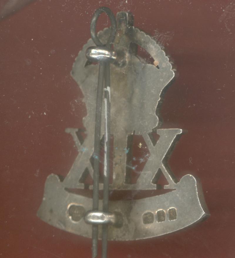 Indian Army. 19th Punjabis Officer's HM silver cap badge