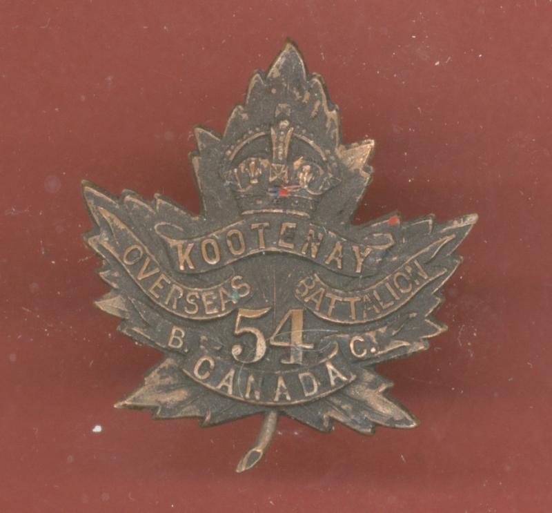 Canadian 54th Kootenay, B.C. Battalion WW1 CEF collar badge