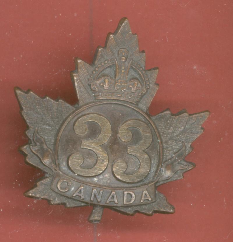 Canadian 33rd London Ontario Bn. WW1 CEF cap badge