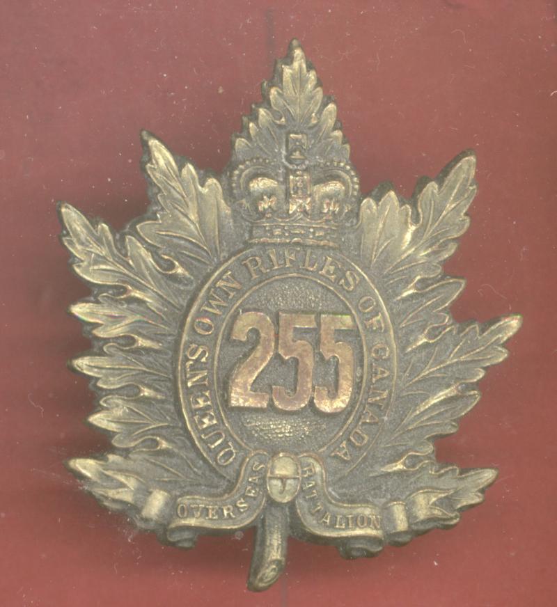 Canadian 255th Queen's Own Rifles of Canada Bn. WW1 CEF Cap Badge