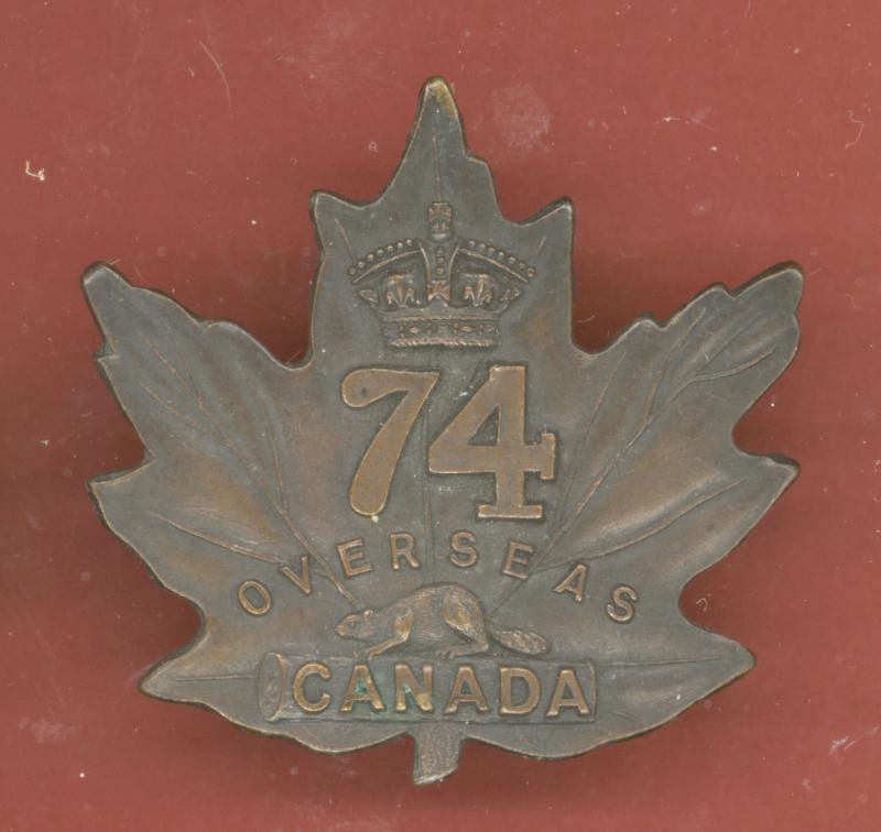 Canadian 74th Overseas Bn. WW1 CEF cap badge