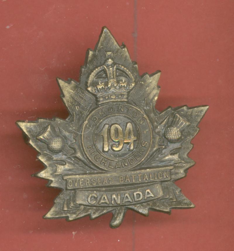 Canadian 194th Edmonton Highlanders Bn. WW1 CEF cap badge