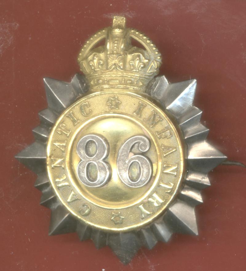 Indian Army. 86th Carnatic Infantry WW1 Officer's Helmet badge